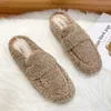 Sandales hiver chaud en peluche Mules femmes une bande fourrure pantoufles confortable coton chaussures Femme appartements couverture orteil polaire diapositives Femme laine Pantuflas 231027