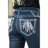 Jeans Femme Dark Blue Flare 2023 Automne Femmes Mode Poches Broderie Bell Bottom Dames Vintage Slim Stretch Denim Pantalon