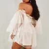 Robes décontractées Printemps Femmes Solide Hors Épaule Volants Garniture Couche Mesh Robe 2022 Femme Une Ligne Mini Robe De Soirée Boho Lady Club Outf225N