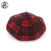 Berets FS Vintage Winter Plaid Heret Hats for Women Wool Blend Octagonowe czapki jesień mody Casual Cap Black Grey Ced Khaki 231027