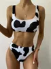 Kvinnors badkläder Bikinis Sexig ko tryck Bikini Set Women Cut Out Push Up Swimsuit Brazilian Tie Dye Summer Bathing Suit Two Piece