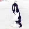 Catsuit kostümleri 100cm anime overlord cosplay albedo derin mor siyah boynuzlar ısıya dayanıklı sentetik peruklar + peruk kapağı