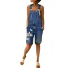 Summer denim kort denim jumpsuits kvinnor casual blommor tryck spaghetti rem play dräkt kvinnliga fickor vintage jeans shorts damer213z