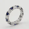 Lotes inteiros de estoque de jóias de moda espumante real 925 prata esterlina azul safira cz diamante pilha anel de banda de casamento para wo288b