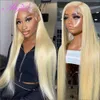 Perruques synthétiques Blonde Lace Front Wig cheveux humains 613 HD Transparent 13x4 13x6 frontale droite pour les femmes 4x4 fermeture partie profonde 231027