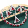 2021 Geometryczne czerwone kamienie srebrna biżuteria dla kobiet bransoletka kolczyki na kolczykach Naszyjnik Ring1898
