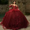 فساتين Quinceanera اللامعة الحمراء 2024 الرسمية الحفلات الفاخرة الدانتيل الدانتيل الحلو 15 اللباس التخرج الكرة Gwon حفلة موسيقية