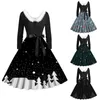 Casual Dresses Goth Robe Vintage Christmas Dress Women Faux Plush Fur Collar V Neck Print Rockabilly Sexy Cosplay Party