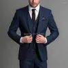 男子スーツスリムフィットビジネスメン3ピースネイビーブルーウェディングタキシードグルームマンの男性ファッションセットジャケットウエストコート付きパンツ2023
