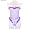 Ensemble sexy Body noir / violet Vêtements de nuit pour femmes Sexy Transparent Net Polaire Teddy Érotique Combinaisons une pièce Sangle Vêtements de nuit Lingerie T231027