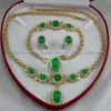 Natürliches grünes Jade-Inlay-Gliederarmband, Ohrringe, Ring, Halskette, Set, Geschenkbox2497