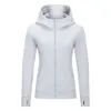 Full Zip Hoodie Hip Length Yoga Outfits Tops Embroidered LU-192 Gym Coat Cotton Blend Fleece Sports Hoodies Classic Fit Sweatshirts Women Jacket Hooded Top