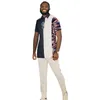 Camicie casual da uomo Top a maniche corte con pantaloni Polo patchwork a righe nere Set da sposo alla moda nigeriano Abbigliamento da festa personalizzato