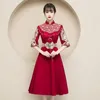 Abbigliamento etnico Ricamo rosso Sposa Matrimonio Cheongsam Abiti da festa in stile orientale Abito da sera elegante tradizionale cinese vintage Qipao