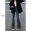 Jeans da donna dritti a vita alta per le donne Harajuku Hugh pantaloni a gamba larga pantaloni a zampa di lana casual da donna autunno in bianco e nero