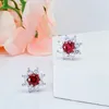 Kolczyki stadninowe Springlady luksus 925 srebrny okrągły krój 5 mm rubinowy kamień lśniący kwiat kwiatowy dla kobiet biżuteria