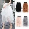 Skirts 2023 Asymmetrical High Waist Ruffles Mesh Tutu Tulle Long Midi Skirt For Women Black White Pink