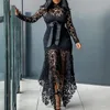 Casual Dresses Formal Dress Lace Patchwork Women Hollow Out Fishtail Hem For Wedding Plus Size Elegant Long Sleeve Party Sexy Sund262V