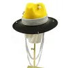 Breda brimhattar Bucket Chain Punk Fedora Hat Silver Chain Accessories Jazz Hip Hop Winter Punk Style Church 231027