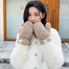 Kawaii plush warm gloves soft winter thick fingerless Korean Japanese bear gloves with ropes casual outdoor cycling warm gloves 231027