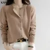 Kvinnors stickor Tee's tröja 2023 Cashmere Cardigans Vneck Single Breasted Short Slim Lady Brown Knitwear Tops Solid Korean Femme Cardigan 231027