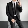 Men's Suits Fashion Dark Black Solid Suit Blazers Loose Casual High Street Handsome Jackets Men Tops Overcoat Male Clothes