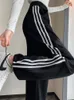 Damesbroek Koreaanse dames grijs gestreepte joggingbroek Casual rechte broek met hoge taille Preppy stijl Lace-up chique wijde pijpen broek