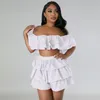 Women's Tracksuits Fashion Set Off Shoulder Crop Top And Cape Ruffles Shorts 2023 Summer Two 2 Piece Outfits Woman Tracksuit