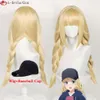 Catsuit Costumes Anime Paripi Koumei Tsukimi Eiko Cosplay 65 cm de long jaune doré tresses audacieuses cheveux perruques de fête résistantes à la chaleur + bonnet de perruque