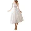 Casual Kleider Elegante weiße Spitze Kleid Kleid 2023 Frühling Sommer Frauen Langarm Fit und Flare Hochzeit Party Dame Sexy Midi Abend
