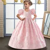 Girl Dresses Girls 'High End Bubble Sleeves Mönstrad fluffig kjol 4-14 år gammal värd Piano Christmas Party Show Performance Dress