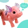 RC Robot Electric Pulling Rope Pig Batteries Powered Luminous Music Walking Toy Pets Interactive Toys With Light for Children Gifts 231027