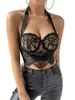 Débardeurs pour femmes Femmes Crop Halter Tops Dentelle Cils Garniture Sans Manches Camisole Chemise Sans Dossier Pour Streetwear Vêtements D'été