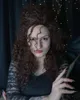 Costumes Catsuit Bellatrix Lestrange longs cheveux synthétiques ondulés bruns mélangés résistants à la chaleur perruques de jeu de rôle d'Halloween + bonnet de perruque gratuit