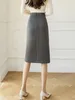 Jupes taille haute crayon femmes arrivée 2023 printemps Style coréen couleur unie bureau dame genou longueur jupe élégante W1312