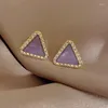 Boucles d'oreilles femme rose rond Triangle couleur or jaune pour femmes charme Vintage carré strass bijoux