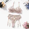 Sexy set Ellolace Fancy Lingerie Bloemenborduurwerk Satijnen ondergoed Delicate erotische sets Sexy intieme goederen Sissy Doorzichtige outfit 231027