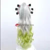 Catsuit Costumes Anime Women Cosplay Sier Gradient Green Cruy Ponytail Daki Heat Resistant Synthetic Hair Party Wigs + Wig Cap