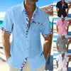 Mäns casual skjortor män strand hawaii stil skjorta sommarlov lös bomullslinne toppar lapptäcke tryckt kort ärm lapel