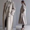 Wełniane mieszanki damskiej beżowej wełnianej kurtki kobiety jesienne zima swoboda lapów długie płaszcze Kobieta elegancka koreańska moda luźna przedwczesna płaszcz 231026