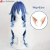 Kostiumy Catsuit 100 cm Cosplay Genshin Impact Layla Blue Gradient Długie kręcone ciepło odporne na włosy Partia Kobiety Peruky + Wej Cap