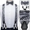 Neck Tie Set Hi-Tie Vintage Silk Men's Suspender Set Fashion Gold Floral Suspender and Bow Tie Set Leather Metal 6 Clips Suspender Braces 231027