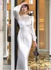 Casual klänningar franska kvinnor elegant fläckfest klänning 2023 höst kvinnlig lykta ärm prom kläder lady mode vestidos mantel
