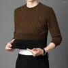 Herrtröjor fleece tröja mysig stickad tjock varma snygga tröjor med mjuk plysch applikation för höst vinter casual wear rund