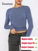 Camisetas para mujer Zuzanny Sólido Casual Básico Sexy Slim Crop Top Mujeres Manga larga O Cuello Fruncido 2023 Otoño Blanco Camiseta flaca