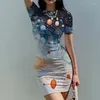 Casual Dresses Summer Lady Slim Dress Color Line 3D Printed Beautiful Trend Fashion Ladies