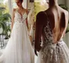 Sexy Sheer Illusion Beach Wedding Dress 2024 Long Tulle Lace Beads Boho Bridal Party Gown A-Line Court Train Pluging V-Neck Vestido de Noiva