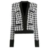 Kurtki damskie High Street Baroque Designer Jacket Damskie kołnierz szal Shimmer Houndstooth Tweed Jacket 231026