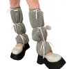 Frauen Socken Stricken Bein Wärmer Harajuku Lolita Lange Kawaii Elegante Tie-up Wade Abdeckung Boot Körper Damen Winter Heizungen