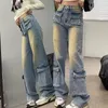 Jeans da donna HOUZHOU Bootcut Pantaloni a zampa d'elefante Pantaloni cargo in denim effetto consumato Hip Hop Vita bassa femminile Casual Streetwear giapponese